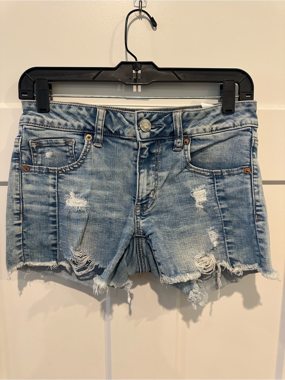 American Eagle Outfitters Light Blue Distressed Denim Shorts